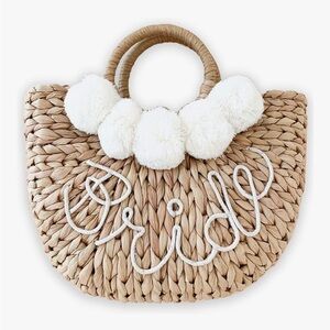 Woven Bride Tote with Pom Poms